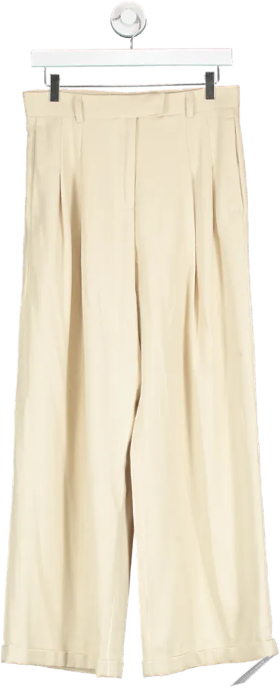 Free People Beige Wide Leg Turn Up Trousers UK XS