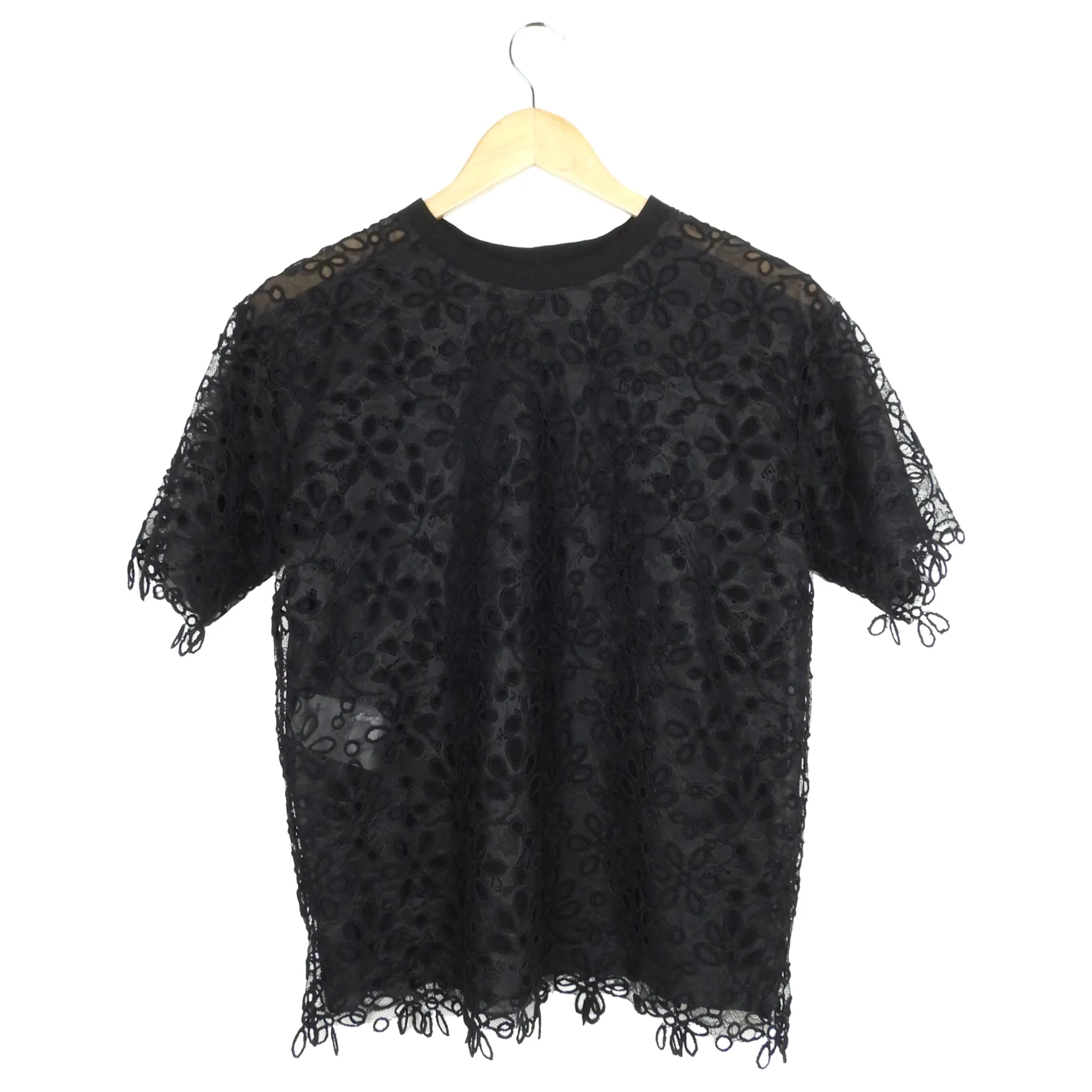 Giambattista Valli Black Floral Lace T-Shirt - S