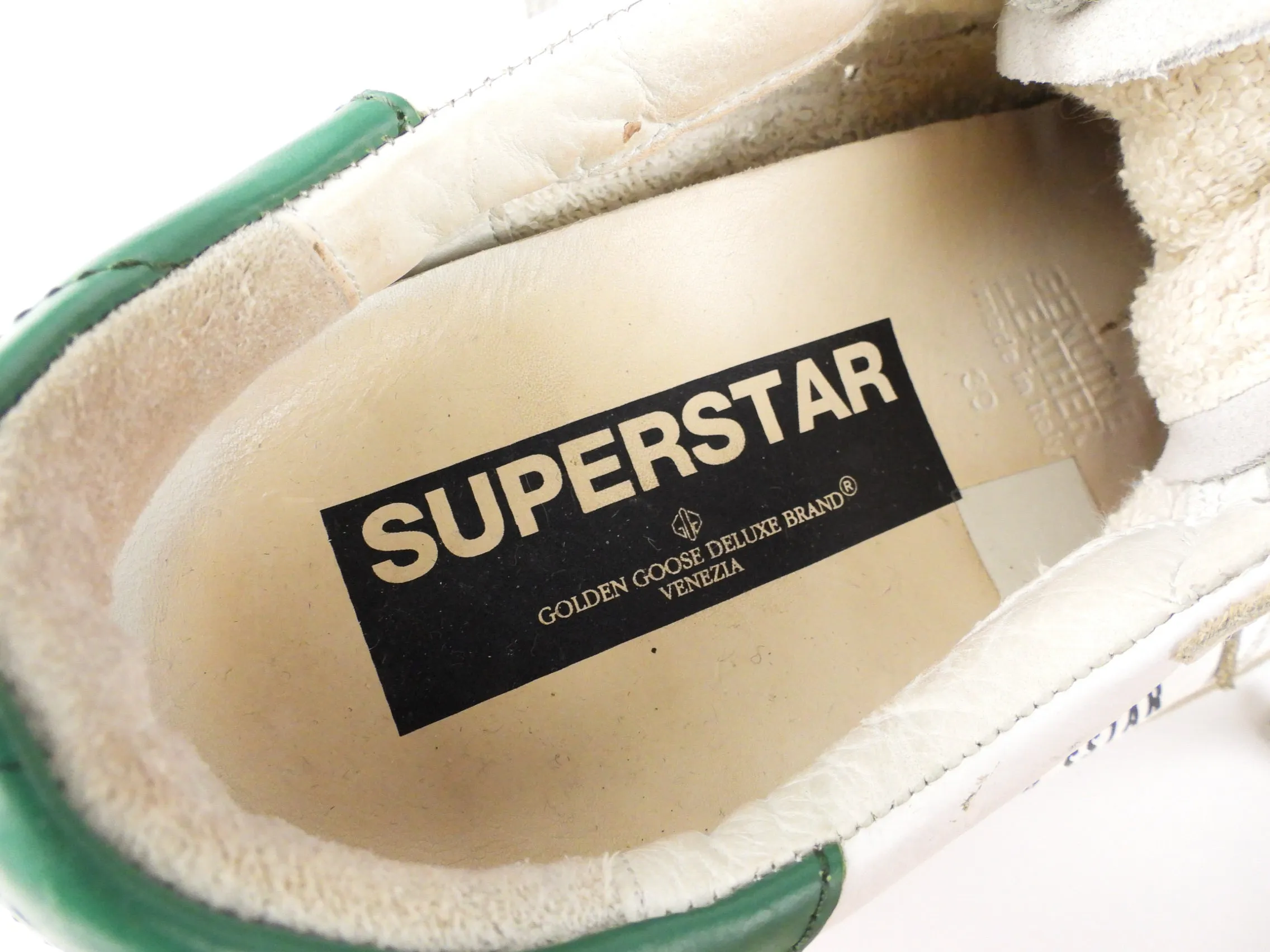 Golden Goose White and Green Superstar Low Top Sneakers - 39