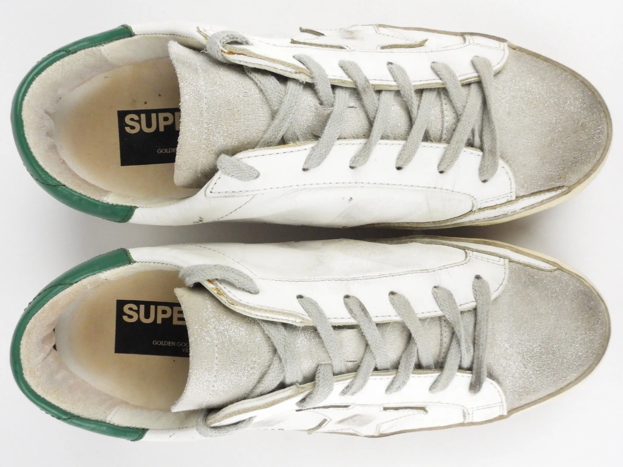 Golden Goose White and Green Superstar Low Top Sneakers - 39