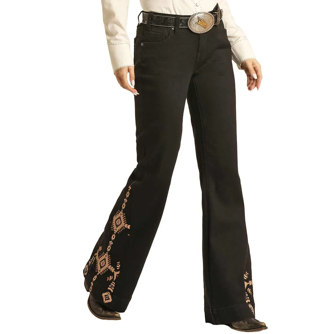 Hooey Women's Mid Rise Aztec Embroidered Trouser Jeans