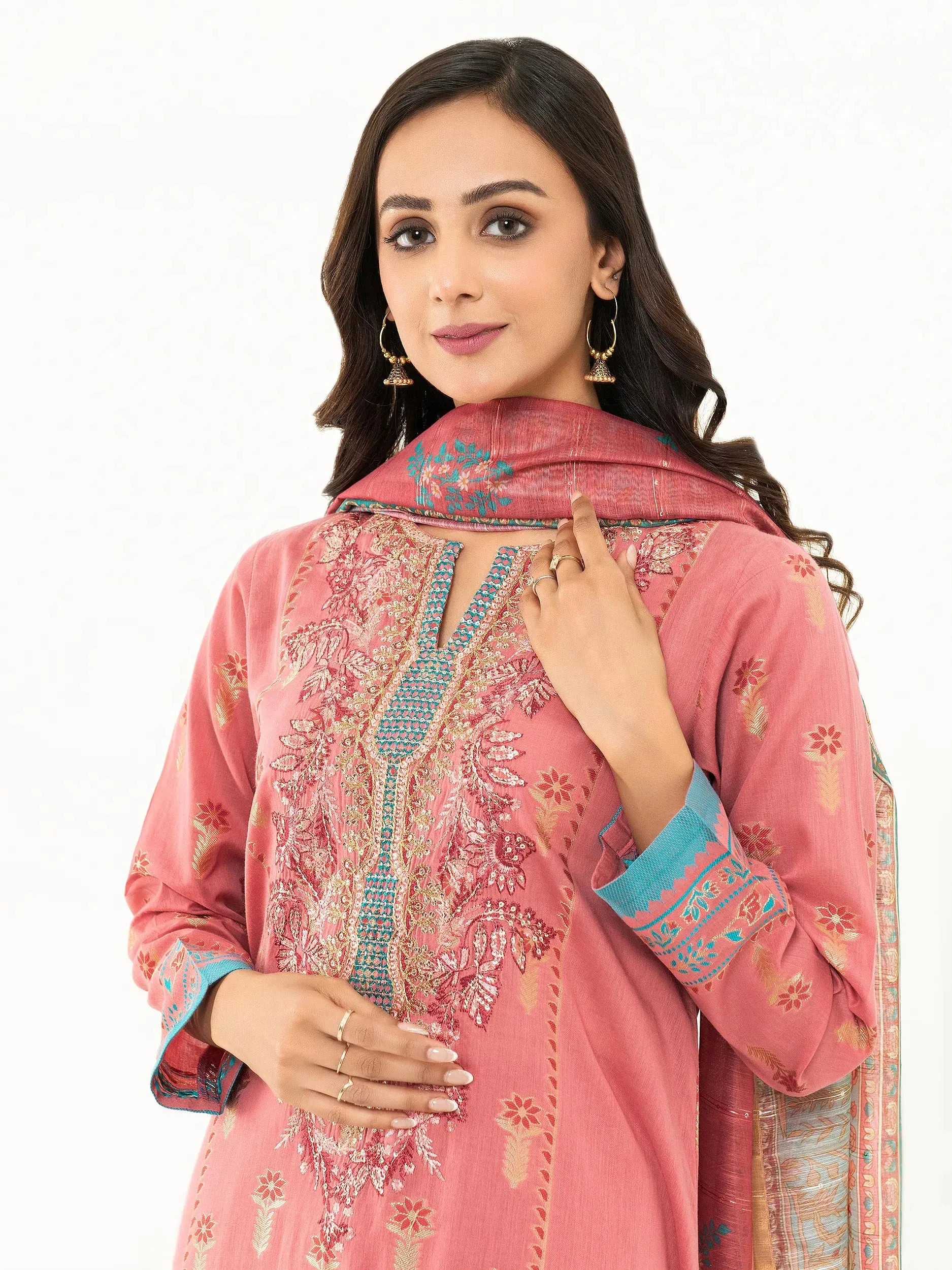 Limelight Coral Pink Jacquard 3-Piece Suit (P6642SU)