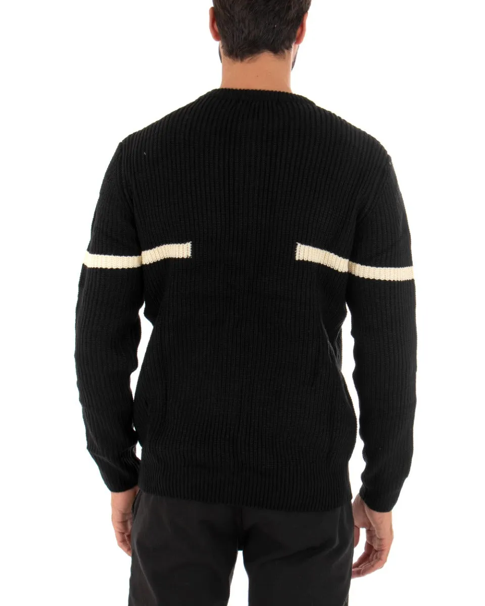 Maglioncino Uomo Girocollo Nero Maglia Inglese Basic GIOSAL-M2459A