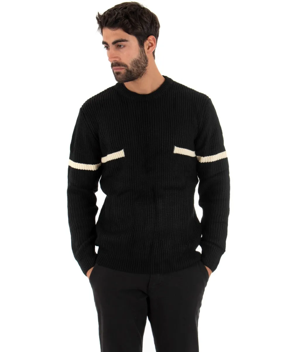 Maglioncino Uomo Girocollo Nero Maglia Inglese Basic GIOSAL-M2459A