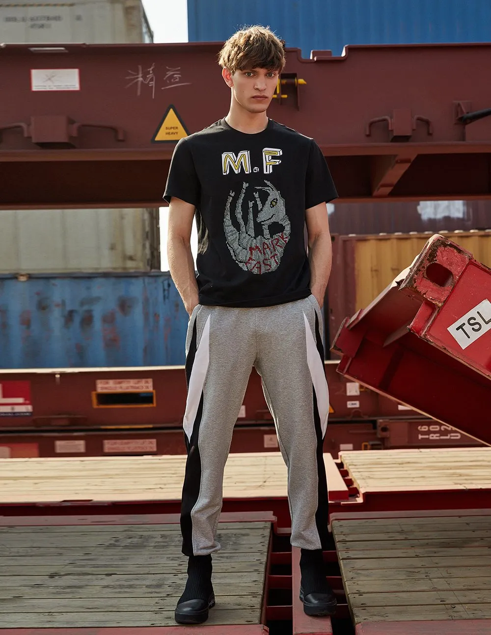 MARK FAST Men Side Contrast Color Jogger Sport Sweatpants