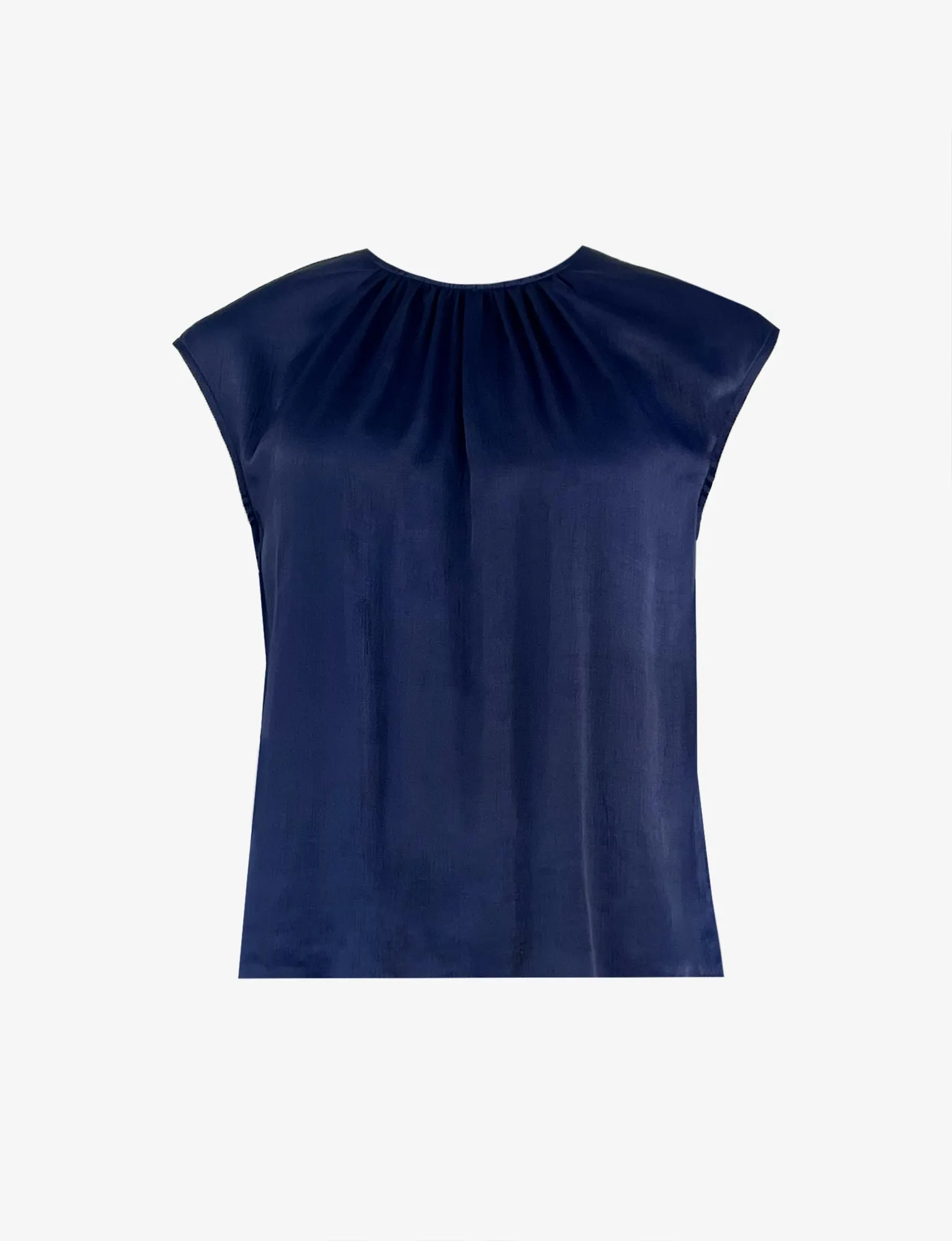 Navy Satin Gathered Front Top