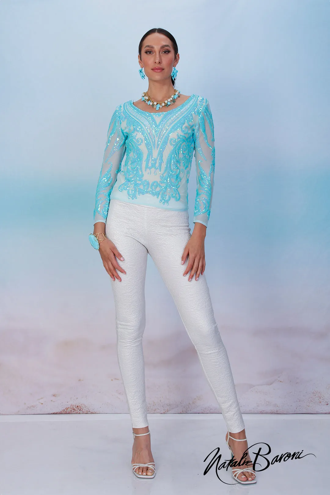 Persian Turquoise Sequin Top - La Scala