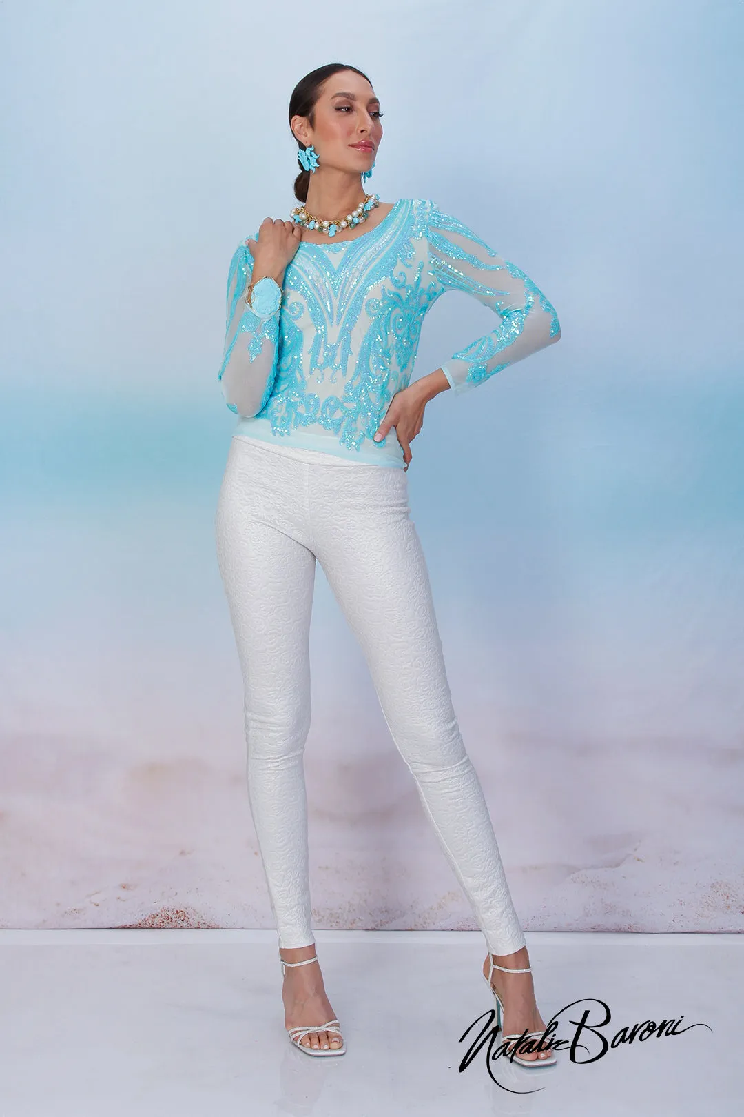 Persian Turquoise Sequin Top - La Scala