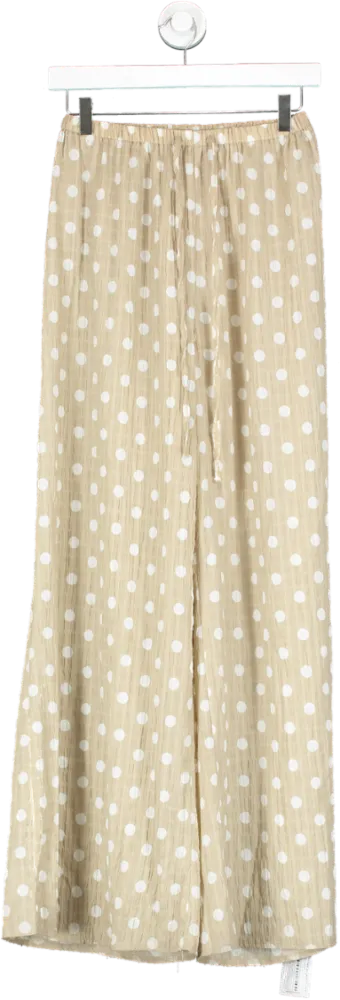 PrettyLittleThing Beige Polka Dot Wide Leg Trousers UK 6