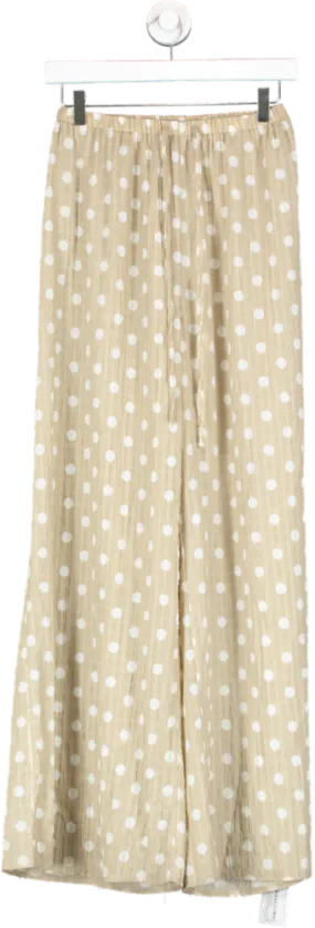 PrettyLittleThing Beige Polka Dot Wide Leg Trousers UK 6