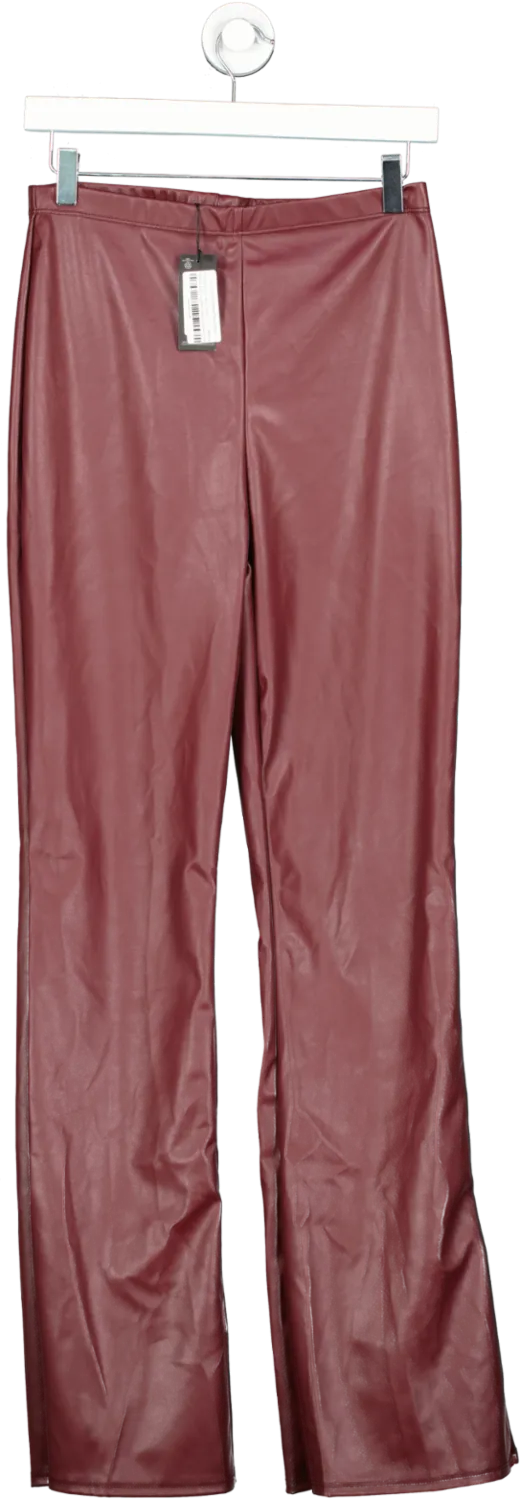 PrettyLittleThing Red Faux Leather High Waisted Flared Trousers UK 10