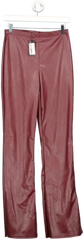 PrettyLittleThing Red Faux Leather High Waisted Flared Trousers UK 10