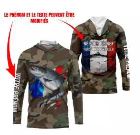 Pêche Au Saumon, Cadeau Original Pêcheur, Camouflage, Drapeau de la France, Cadeau Personnalisé, Né Pour Pêcher Forcé de Travailler - CTS25042229