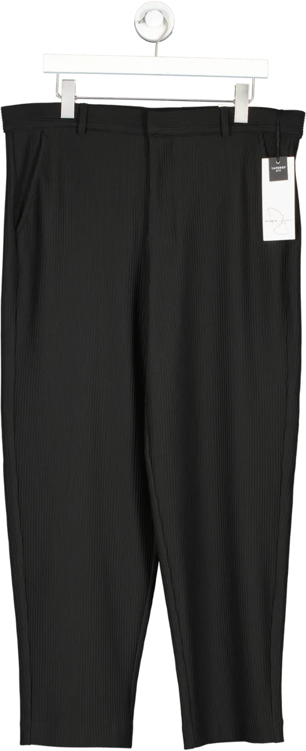 River Island Black Tapered Fit Plisse Smart Trousers W34