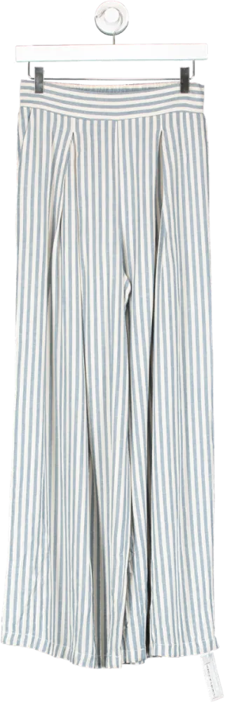 River Island Blue Linen Blend Stripe Wide Leg Trousers UK 6