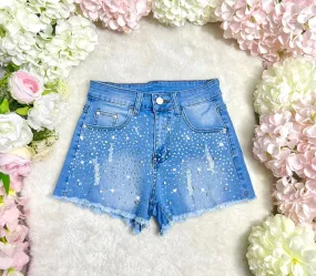 Shorts Donna Denim Tasche Strass Bottone Cerniera Passanti Casual Comodo