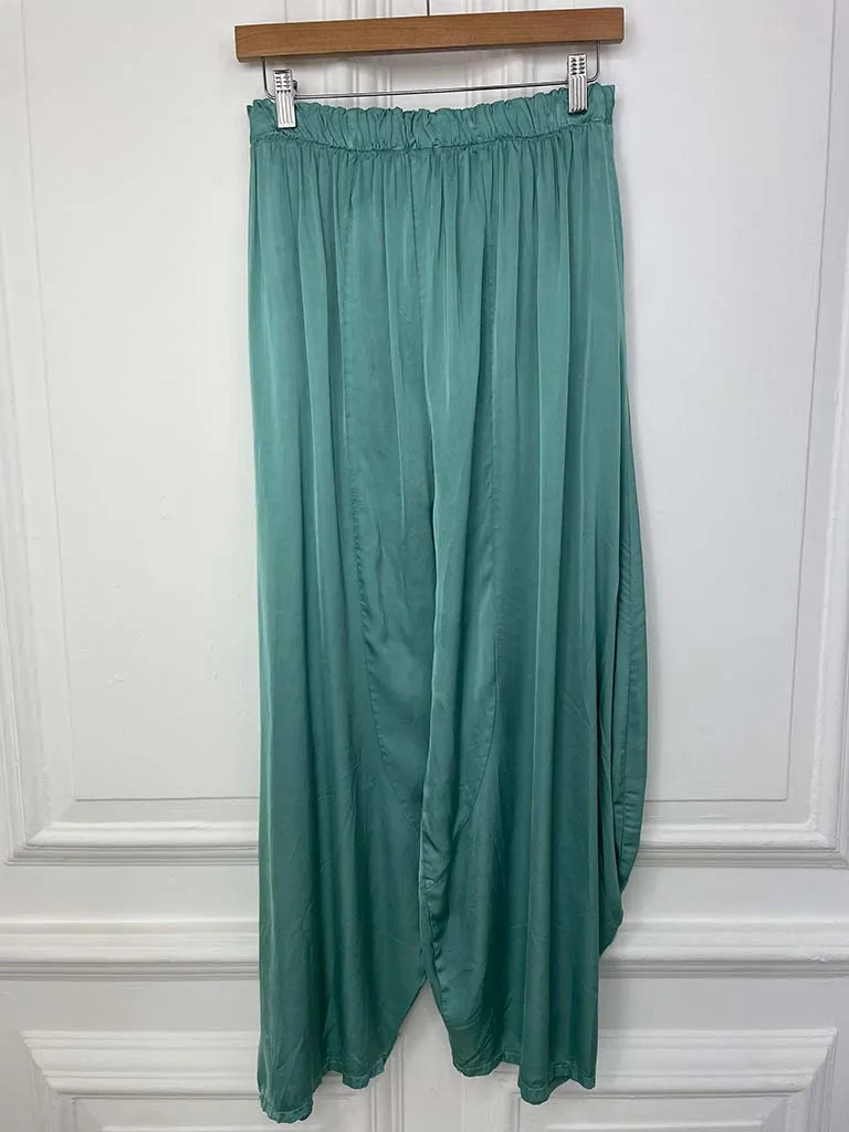 Silk Feel Cocoon Trousers - Sea Green