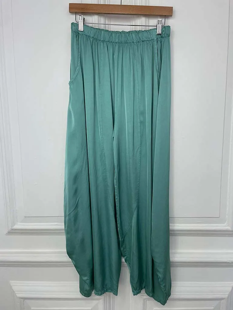 Silk Feel Cocoon Trousers - Sea Green