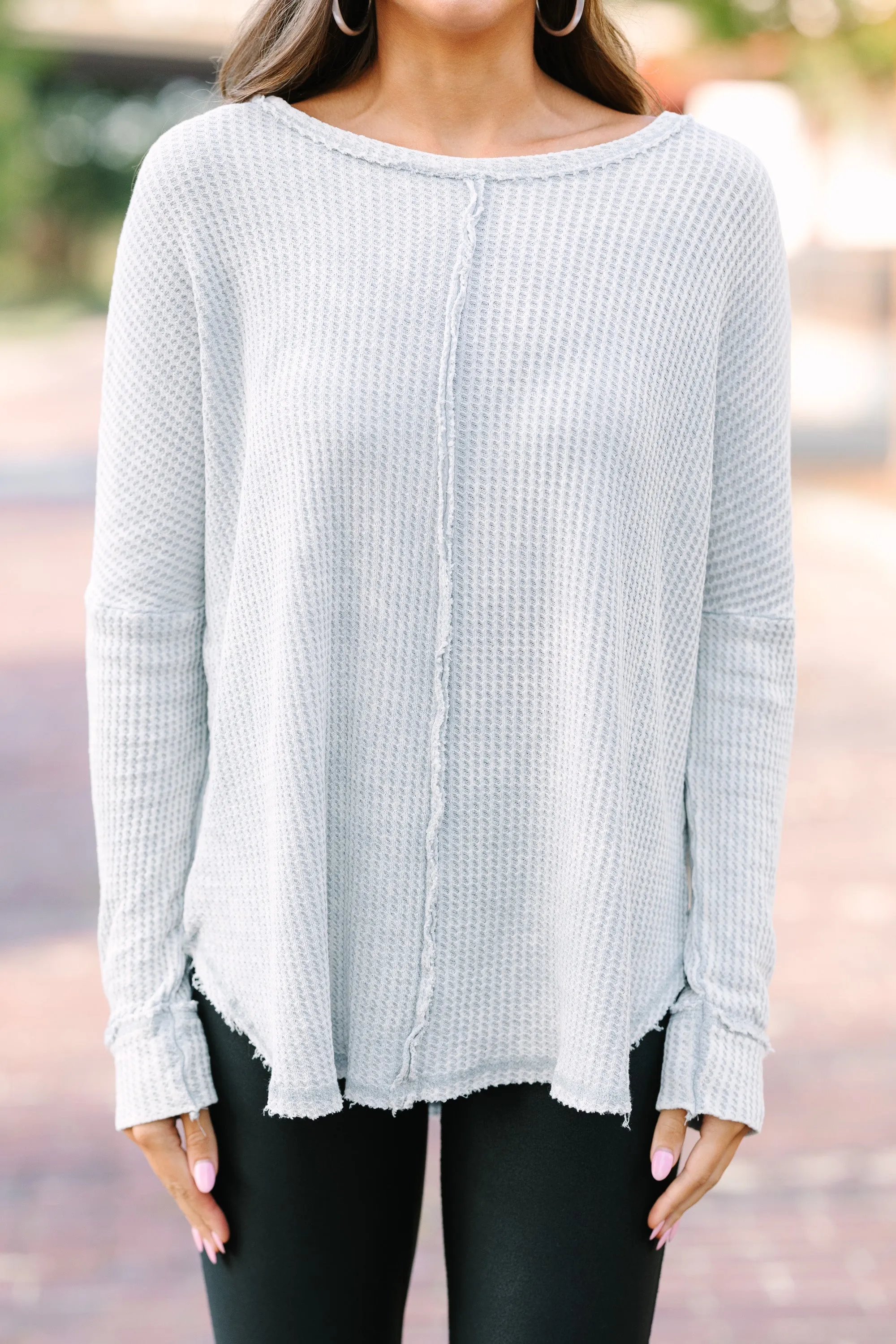 Simple Things Light Gray Waffle Knit Top