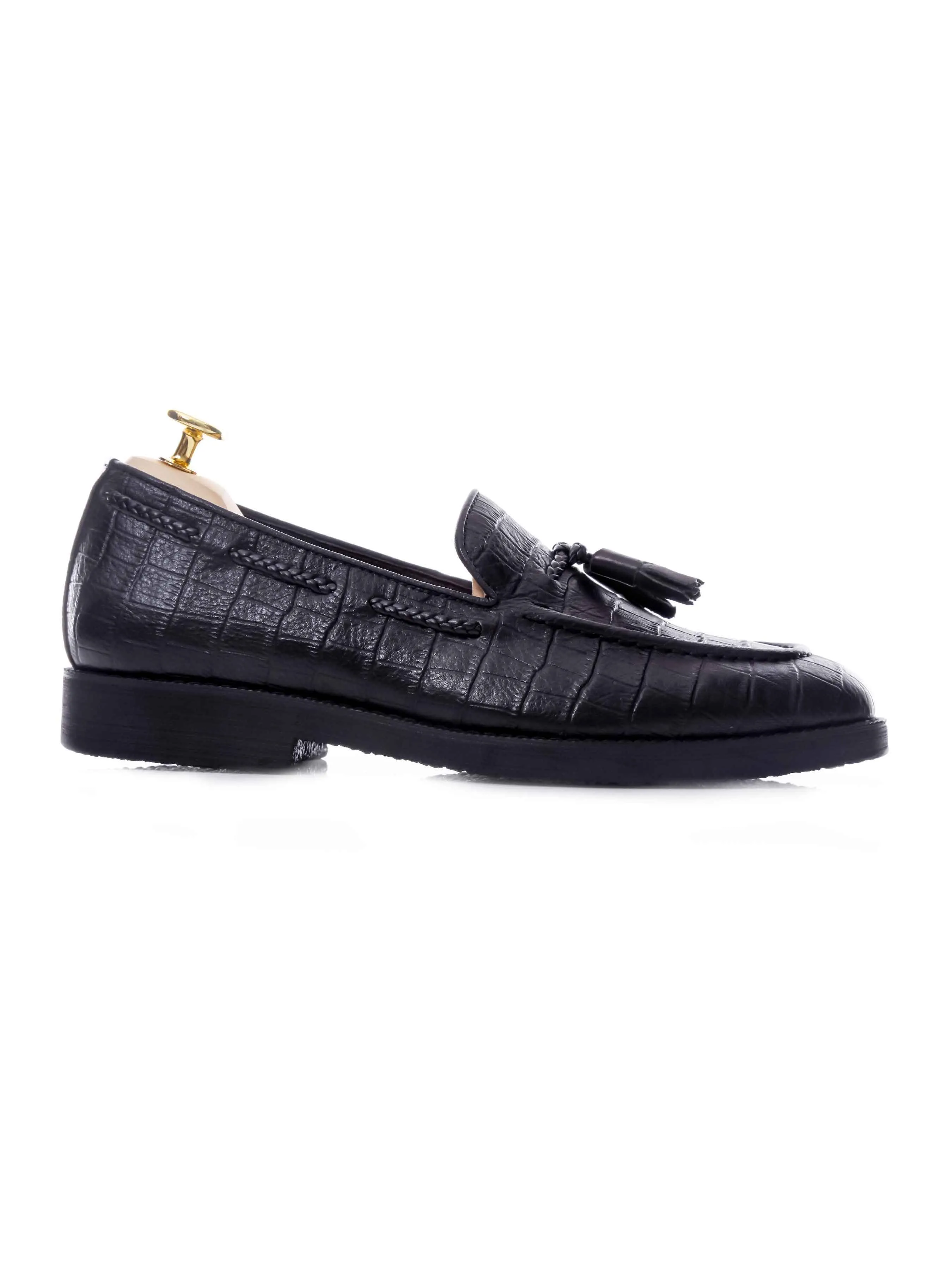 Tassel Loafer - Black Croco Leather (Crepe Sole)