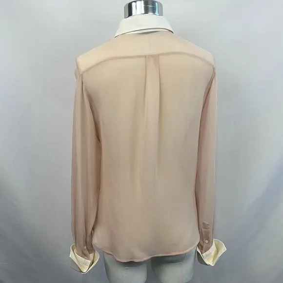 Valentino Sheer Pink Tan Blouse with White Trim Button