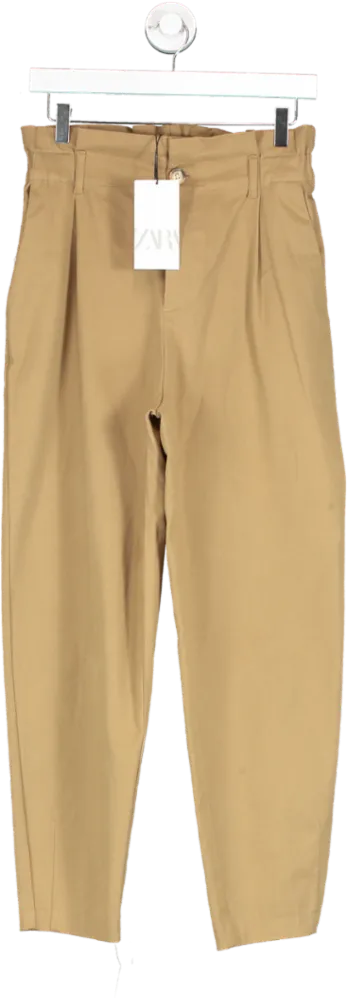 ZARA Brown Paperbag Waist Trousers UK S